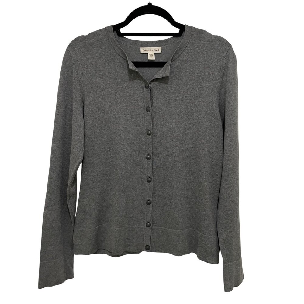 Coldwater Creek Silk Blend‎ Gray Cardigan Sweater Womens M Button-Front Classic